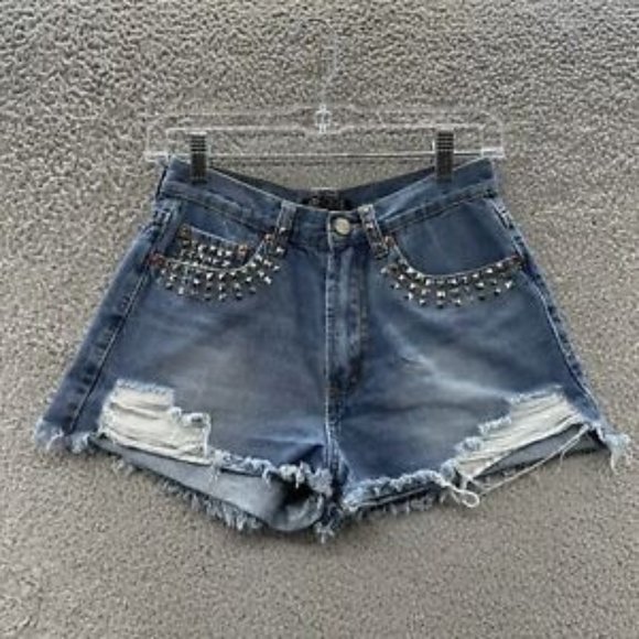 Love Culture Pants - Love Culture Shorts Junior's Medium Blue Denim Distressed Studded Shorts Size M